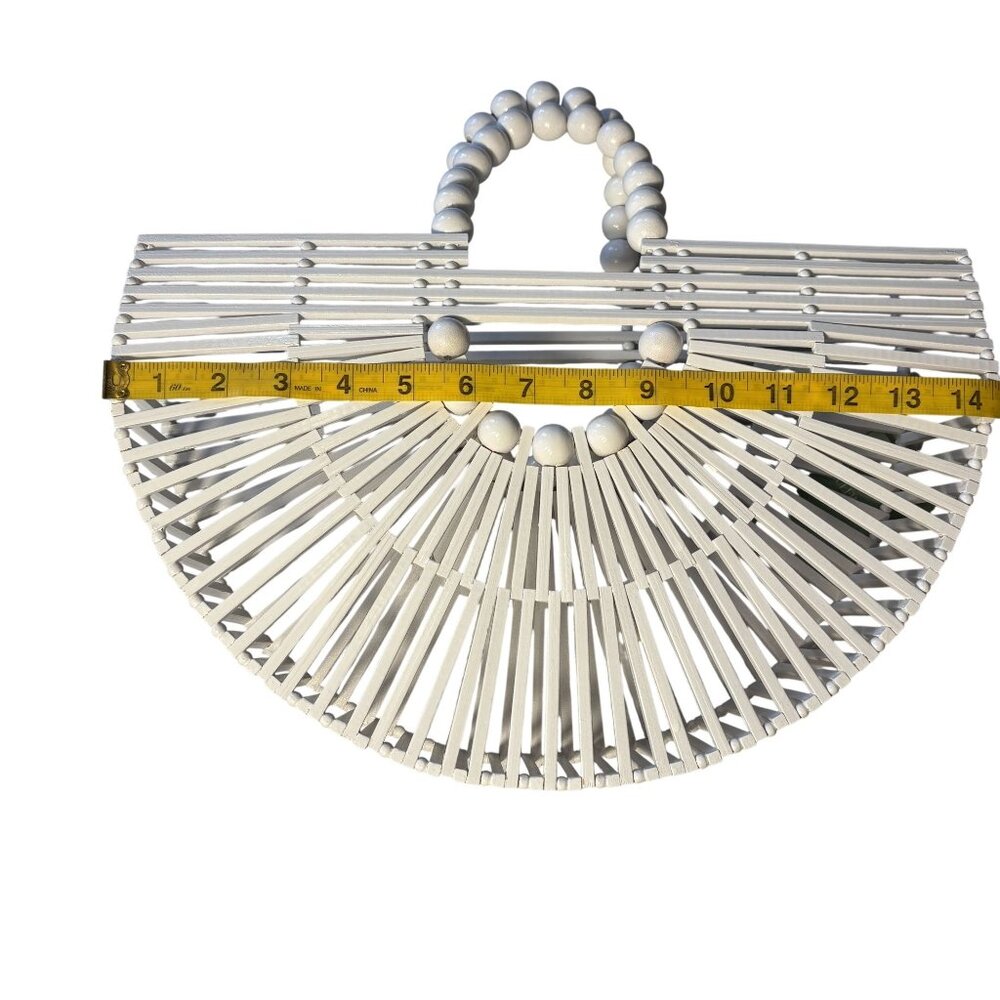 Crochet-Accented Teal Blue Kaftan Dress & White Beaded Bamboo Handbag Set - Picture 3 of 12